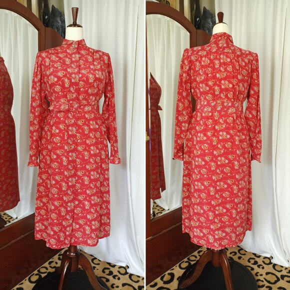 Vintage Francesca of Damon 100% Silk Paisley Botanical Print Dress, Medium - Picture 4 of 7